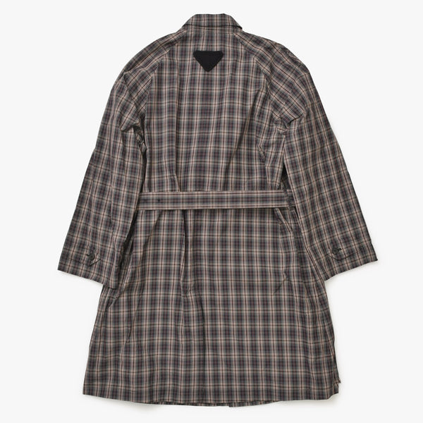 極美品 PRADA プラダ チェック柄トレンチ シャツコート SGC214 ブラック レッド グレー 46サイズ トライアングルロゴ 美品 中古 4a006346