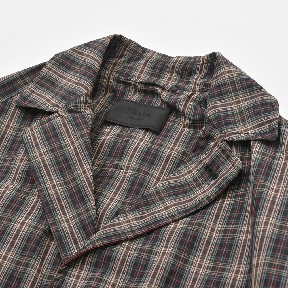 Very Good Condition PRADA Plaid Trench Shirt Coat SGC214 Black Red Gray 46 Size Triangle Logo Good Condition Used 4a006346
