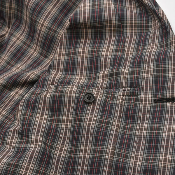 極美品 PRADA プラダ チェック柄トレンチ シャツコート SGC214 ブラック レッド グレー 46サイズ トライアングルロゴ 美品 中古 4a006346