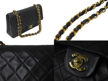 画像をギャラリービューアに読み込む, CHANEL シャネル チェーンショルダーバッグ Wフラップ マトラッセ25 ラムスキン 2番台 ブラック ゴールド金具 美品 中古 63471