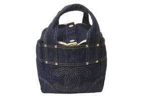 CHANEL Sparkling Denim Coco Mark Handbag A31985 No. 10 Indigo Navy Gold Hardware Good Condition Used 63477