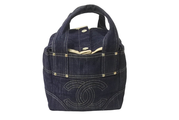 CHANEL Sparkling Denim Coco Mark Handbag A31985 No. 10 Indigo Navy Gold Hardware Good Condition Used 63477