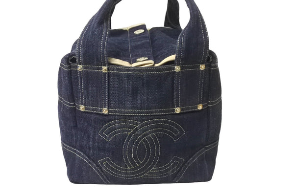 CHANEL Sparkling Denim Coco Mark Handbag A31985 No. 10 Indigo Navy Gold Hardware Good Condition Used 63477