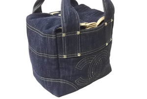 CHANEL Sparkling Denim Coco Mark Handbag A31985 No. 10 Indigo Navy Gold Hardware Good Condition Used 63477