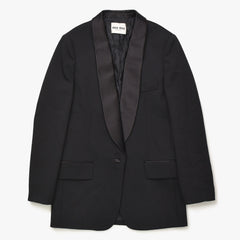 極美品 MIU MIU ミュウミュウ サテンショールカラー テーラードジャケット MH1801 ブラック 36サイズ ライトアウター 中古 4a006348