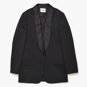 極美品 MIU MIU ミュウミュウ サテンショールカラー テーラードジャケット MH1801 ブラック 36サイズ ライトアウター 中古 4a006348