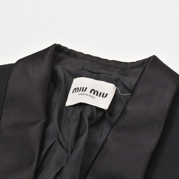 極美品 MIU MIU ミュウミュウ サテンショールカラー テーラードジャケット MH1801 ブラック 36サイズ ライトアウター 中古 4a006348
