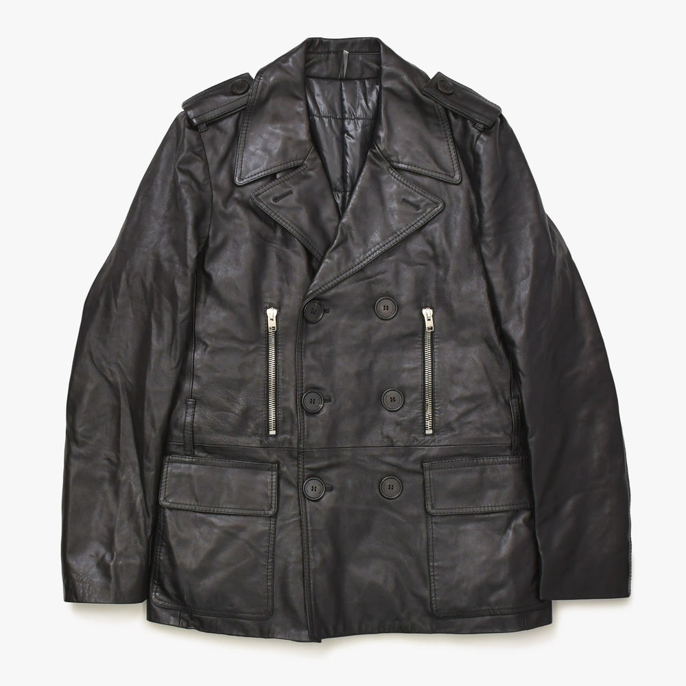 極美品 DIOR HOMME ディオール オム コート ジャケット 2007AW エディ期 7H3530999928 レザー ブラック シルバー金具 サイズ46 中古 4a006352
