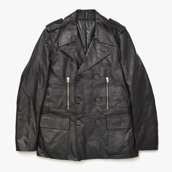 極美品 DIOR HOMME ディオール オム コート ジャケット 2007AW エディ期 7H3530999928 レザー ブラック シルバー金具 サイズ46 中古 4a006352