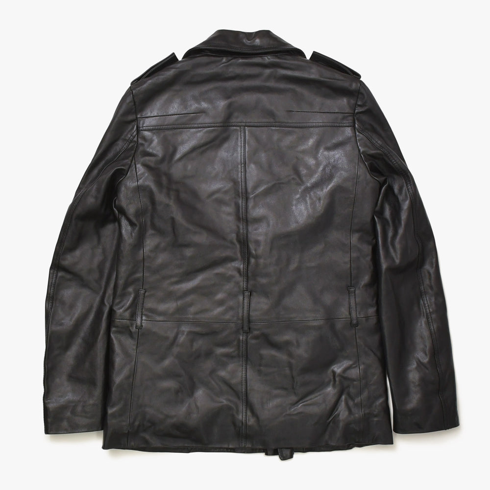 極美品 DIOR HOMME ディオール オム コート ジャケット 2007AW エディ期 7H3530999928 レザー ブラック シルバー金具 サイズ46 中古 4a006352