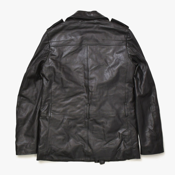極美品 DIOR HOMME ディオール オム コート ジャケット 2007AW エディ期 7H3530999928 レザー ブラック シルバー金具 サイズ46 中古 4a006352