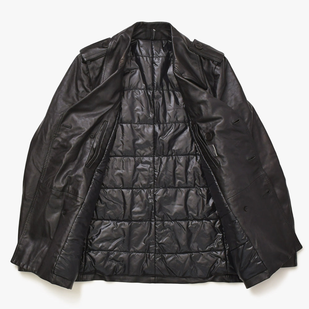 極美品 DIOR HOMME ディオール オム コート ジャケット 2007AW エディ期 7H3530999928 レザー ブラック シルバー金具 サイズ46 中古 4a006352
