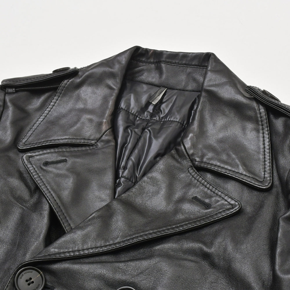 極美品 DIOR HOMME ディオール オム コート ジャケット 2007AW エディ期 7H3530999928 レザー ブラック シルバー金具 サイズ46 中古 4a006352
