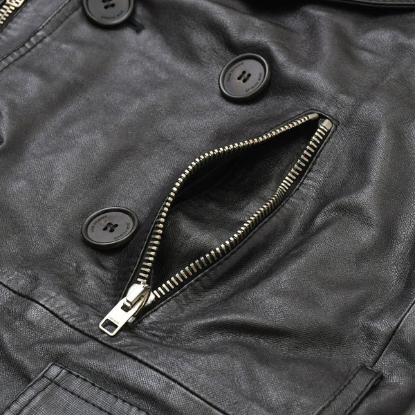 極美品 DIOR HOMME ディオール オム コート ジャケット 2007AW エディ期 7H3530999928 レザー ブラック シルバー金具 サイズ46 中古 4a006352