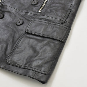極美品 DIOR HOMME ディオール オム コート ジャケット 2007AW エディ期 7H3530999928 レザー ブラック シルバー金具 サイズ46 中古 4a006352
