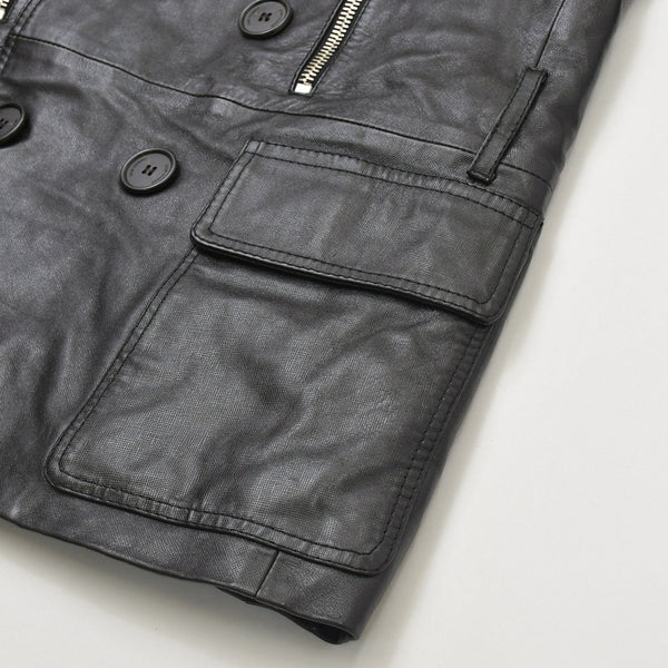 極美品 DIOR HOMME ディオール オム コート ジャケット 2007AW エディ期 7H3530999928 レザー ブラック シルバー金具 サイズ46 中古 4a006352