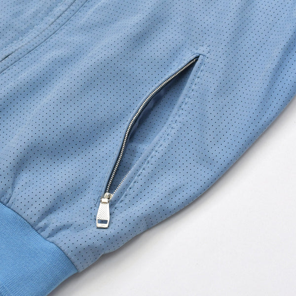 BRIONI ブリオーニ パフォーテッド レザージャケット PLH900 46サイズ ライトブルー アウター パンチング加工 シルバー金具 美品 中古 4a006353