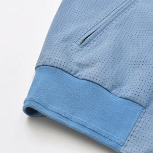 BRIONI ブリオーニ パフォーテッド レザージャケット PLH900 46サイズ ライトブルー アウター パンチング加工 シルバー金具 美品 中古 4a006353