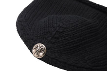 Load image into Gallery viewer, 極美品 CHROME HEARTS クロムハーツ ビーニー ニットキャップ コットン ジャパンタグ付き フレアボタン フレアパッチ ブラック 中古 63555