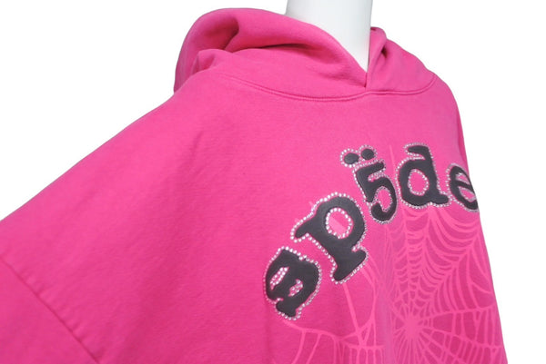 New and unused Sp5der Spider Legacy Parka Hoodie Young Thug Size XXL Pink Foam Print Rhinestone Used 63556