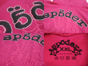 New and unused Sp5der Spider Legacy Parka Hoodie Young Thug Size XXL Pink Foam Print Rhinestone Used 63556