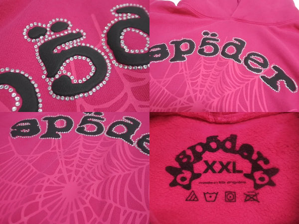 New and unused Sp5der Spider Legacy Parka Hoodie Young Thug Size XXL Pink Foam Print Rhinestone Used 63556
