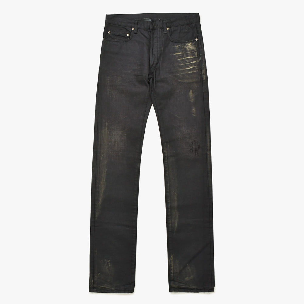 極美品 DIOR HOMME ディオールオム ゴールドダスト 爪痕ワックスコーティングデニム エディ期 2007SS 29 サイズ ブラックオイル ゴールドグリッター 中古 4a006356