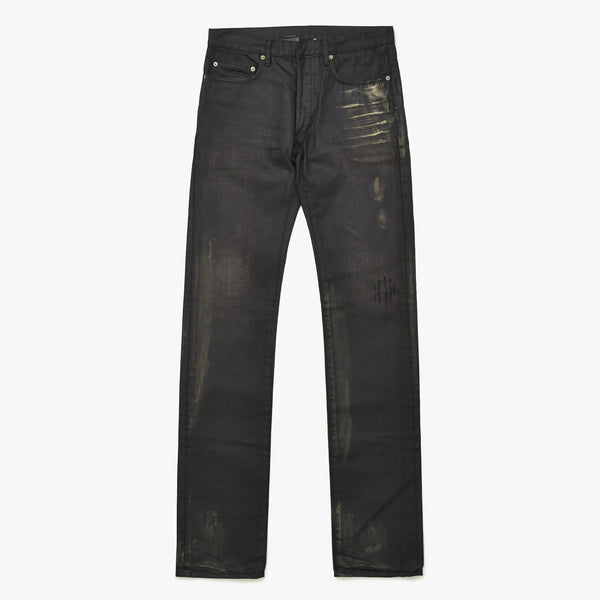 極美品 DIOR HOMME ディオールオム ゴールドダスト 爪痕ワックスコーティングデニム エディ期 2007SS 29 サイズ ブラックオイル ゴールドグリッター 中古 4a006356