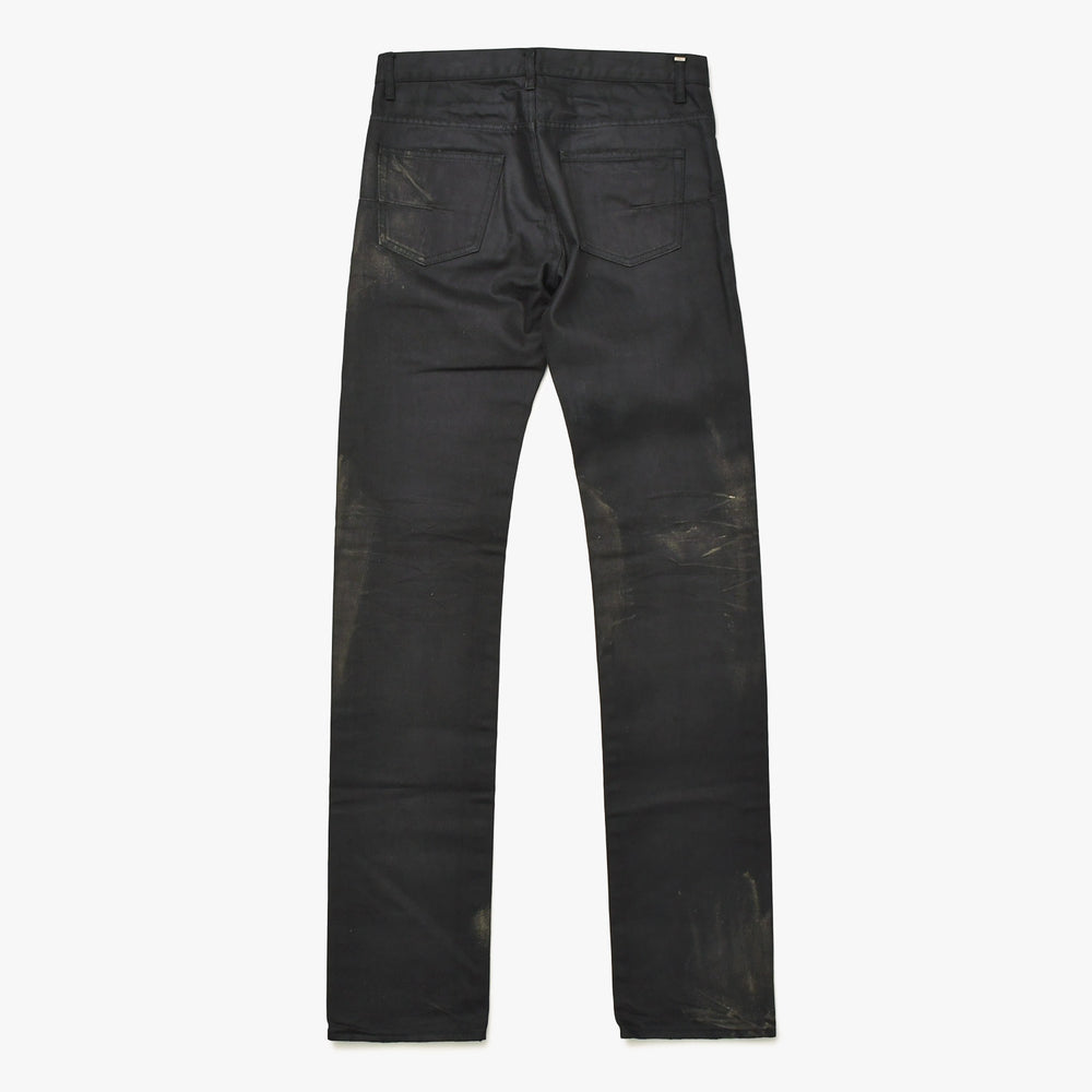 極美品 DIOR HOMME ディオールオム ゴールドダスト 爪痕ワックスコーティングデニム エディ期 2007SS 29 サイズ ブラックオイル ゴールドグリッター 中古 4a006356