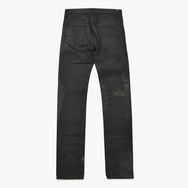 極美品 DIOR HOMME ディオールオム ゴールドダスト 爪痕ワックスコーティングデニム エディ期 2007SS 29 サイズ ブラックオイル ゴールドグリッター 中古 4a006356