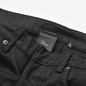 極美品 DIOR HOMME ディオールオム ゴールドダスト 爪痕ワックスコーティングデニム エディ期 2007SS 29 サイズ ブラックオイル ゴールドグリッター 中古 4a006356