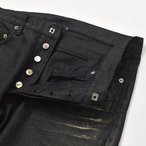 極美品 DIOR HOMME ディオールオム ゴールドダスト 爪痕ワックスコーティングデニム エディ期 2007SS 29 サイズ ブラックオイル ゴールドグリッター 中古 4a006356