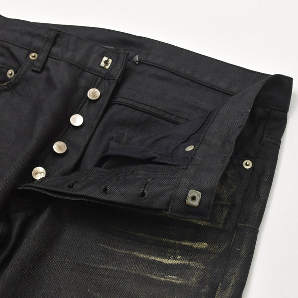 極美品 DIOR HOMME ディオールオム ゴールドダスト 爪痕ワックスコーティングデニム エディ期 2007SS 29 サイズ ブラックオイル ゴールドグリッター 中古 4a006356