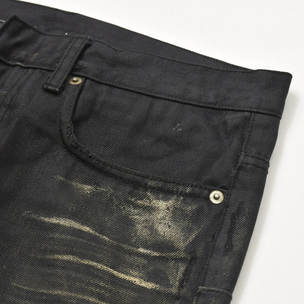極美品 DIOR HOMME ディオールオム ゴールドダスト 爪痕ワックスコーティングデニム エディ期 2007SS 29 サイズ ブラックオイル ゴールドグリッター 中古 4a006356