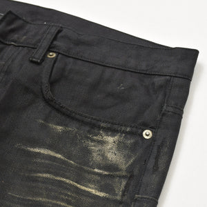 極美品 DIOR HOMME ディオールオム ゴールドダスト 爪痕ワックスコーティングデニム エディ期 2007SS 29 サイズ ブラックオイル ゴールドグリッター 中古 4a006356