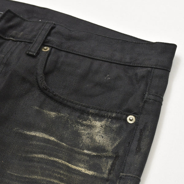 極美品 DIOR HOMME ディオールオム ゴールドダスト 爪痕ワックスコーティングデニム エディ期 2007SS 29 サイズ ブラックオイル ゴールドグリッター 中古 4a006356