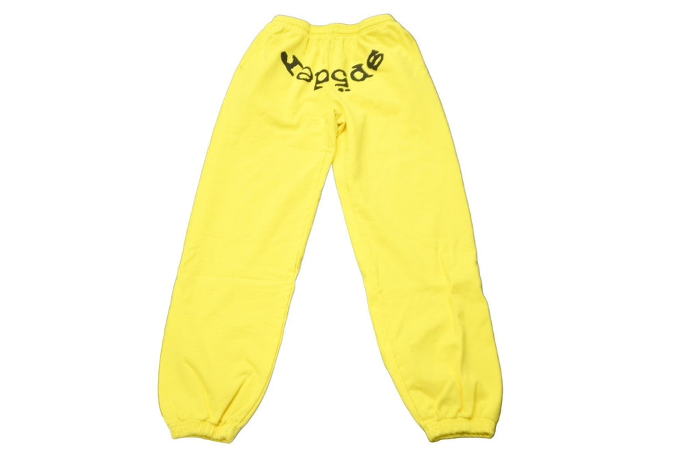 新品未使用 Sp5der スパイダー スウェットパンツ サイズS イエロー ホワイト 発泡プリント ブランドロゴ Young Thug 中古 63561