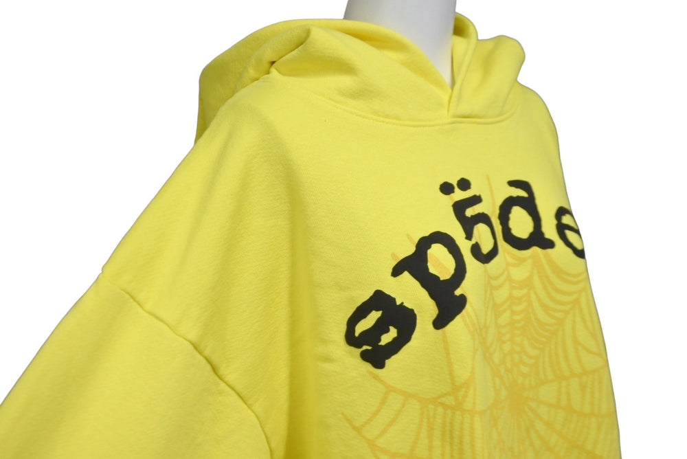 Very good condition Sp5der Spider Parka Hoodie Young Thug Pullover Web Size L Yellow Foam Print Logo Used 63572