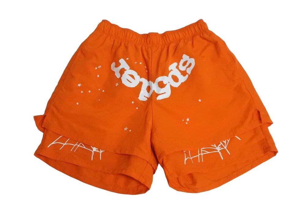 Very Good Condition Sp5der Spider Double Layered Print Shorts Orange Nylon Spider Size M Used 63577