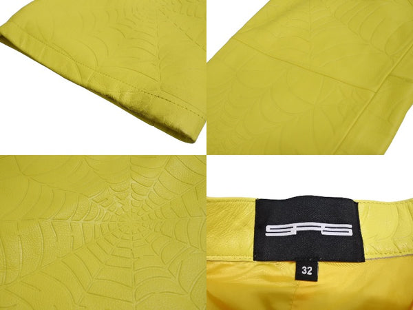 Sp5der Spider Debossed Web Leather Pants 24SS Size 32 Yellow Young Thug Leather Embossed Good Condition Used 63585