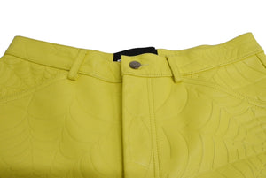Sp5der Spider Debossed Web Leather Pants 24SS Size 32 Yellow Young Thug Leather Embossed Good Condition Used 63585