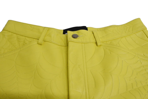 Sp5der Spider Debossed Web Leather Pants 24SS Size 32 Yellow Young Thug Leather Embossed Good Condition Used 63585