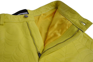 Sp5der Spider Debossed Web Leather Pants 24SS Size 32 Yellow Young Thug Leather Embossed Good Condition Used 63585