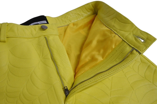 Sp5der Spider Debossed Web Leather Pants 24SS Size 32 Yellow Young Thug Leather Embossed Good Condition Used 63585
