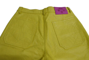 Sp5der Spider Debossed Web Leather Pants 24SS Size 32 Yellow Young Thug Leather Embossed Good Condition Used 63585