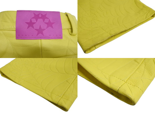 Sp5der Spider Debossed Web Leather Pants 24SS Size 32 Yellow Young Thug Leather Embossed Good Condition Used 63585