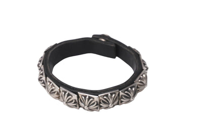 CHROME HEARTS クロムハーツ ブレスレット ZERO STDS SNGL ROW ブラック シルバー アクセサリー レザー 美品 中古 63599