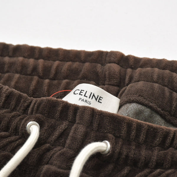 極美品 CELINE セリーヌ ベロア スウェットパンツ 2Z020679I イタリア製 コットン ポリアミド ブラウン サイズXXL 中古 4a006361