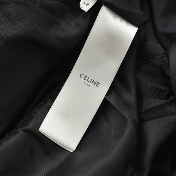 極美品 CELINE セリーヌ ラムスキン オールインワン ジップアップ ツナギ 2G062921D ブラック サイズ42 エディ期 シルバー金具 中古 4a006363