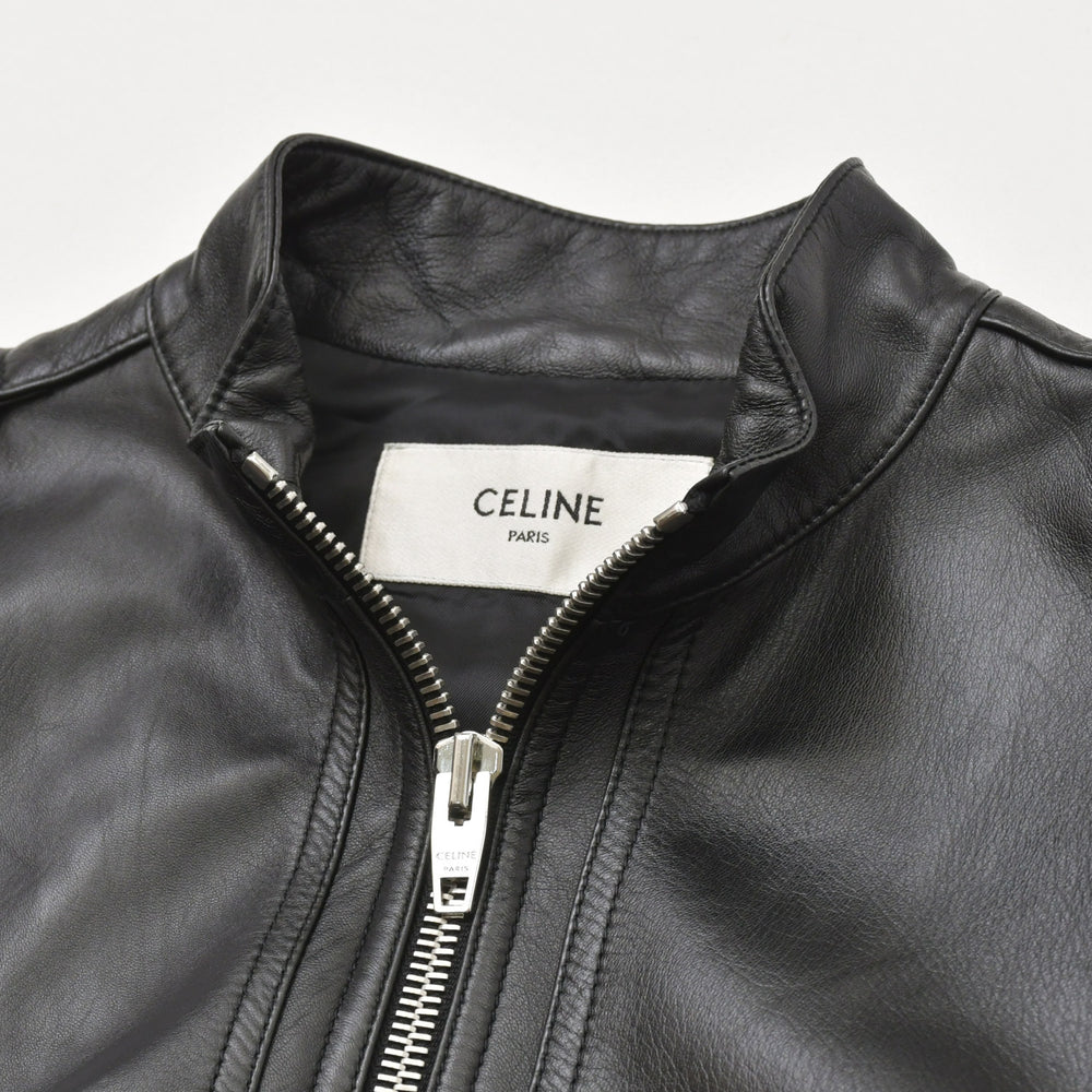 極美品 CELINE セリーヌ ラムスキン オールインワン ジップアップ ツナギ 2G062921D ブラック サイズ42 エディ期 シルバー金具 中古 4a006363